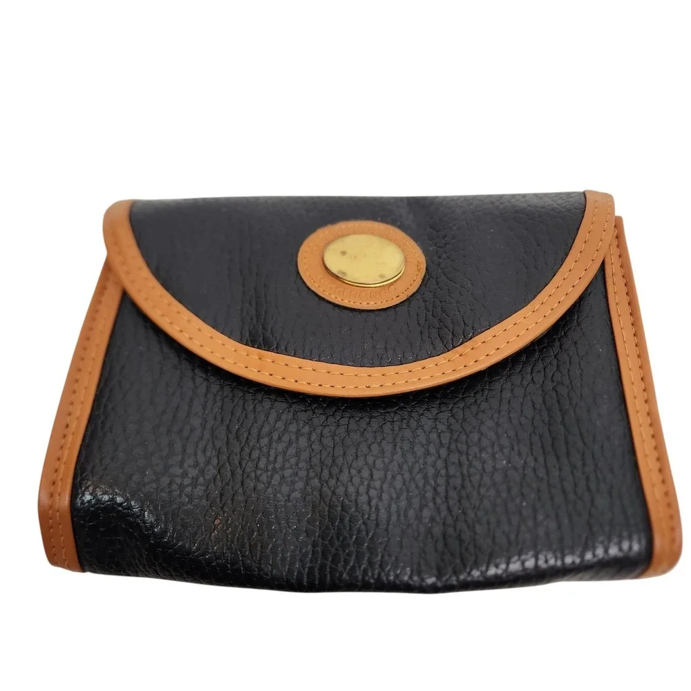 Vintage NIKKI NONNO Clutch Bag Womens Small Black Leather Tan Trim Snap Closure